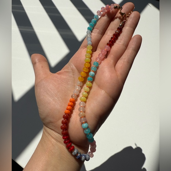 Colorful Rainbow Stone Beaded Choker Necklace 
Adjustable - Picture 10 of 12